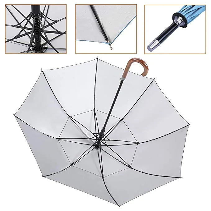 Cheap Automatic Double Layer Straight Golf Umbrella Sunscreen Windproof Customize Logo Print Golf Strong Umbrella, detail 2