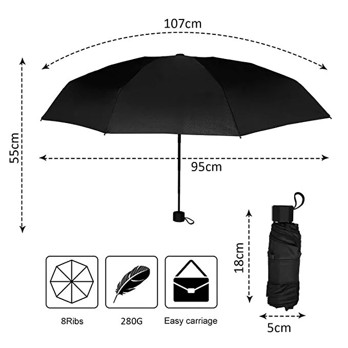 Factory low MOQ black foldable umbrella 3 folds umbrella manual open، صورة تفصيلية 2