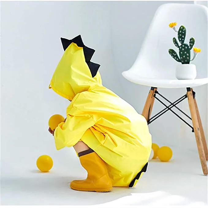 Custom dinosaur design waterproof EVA yellow rain poncho coat for kids, detail 5