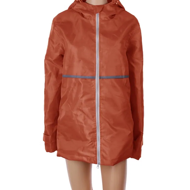 Wholesale high quality waterproof Watermelon red color worker Manufacturer's Ladies Full Zip Hooded Rain Coat, detail 6