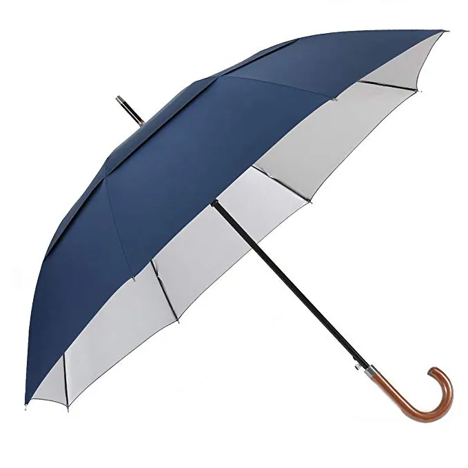 Advertising 54inch*8K auto open customised logo wooden handle double canopy straight golf umbrellas with logo prints, image 1
