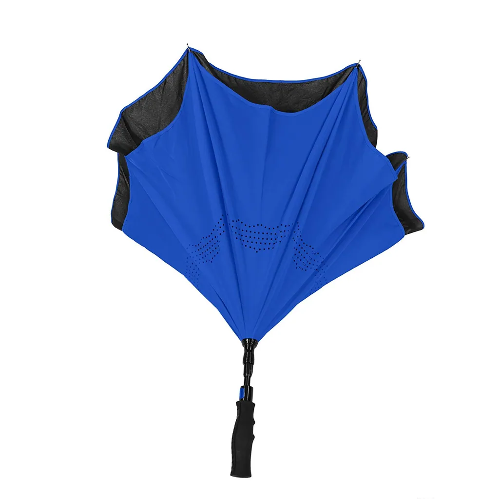 Most popular reverse umbrella rubber coated long handle upside down umbrella with shoulder bag,细节图 2