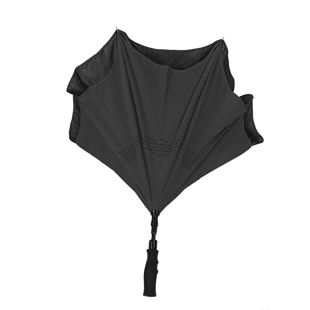 Hot sales reverse umbrella upside down windproof double layers fabric inverted umbrella with long handle، صورة تفصيلية 2
