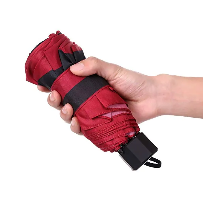 Good quality manual red and black stripe 3 folding umbrella portable for pocket, detail 4