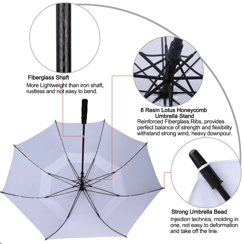 Wholesale Large Automatic Open Straight Windproof Canopy Golf Umbrella with Long Handle, detail 7