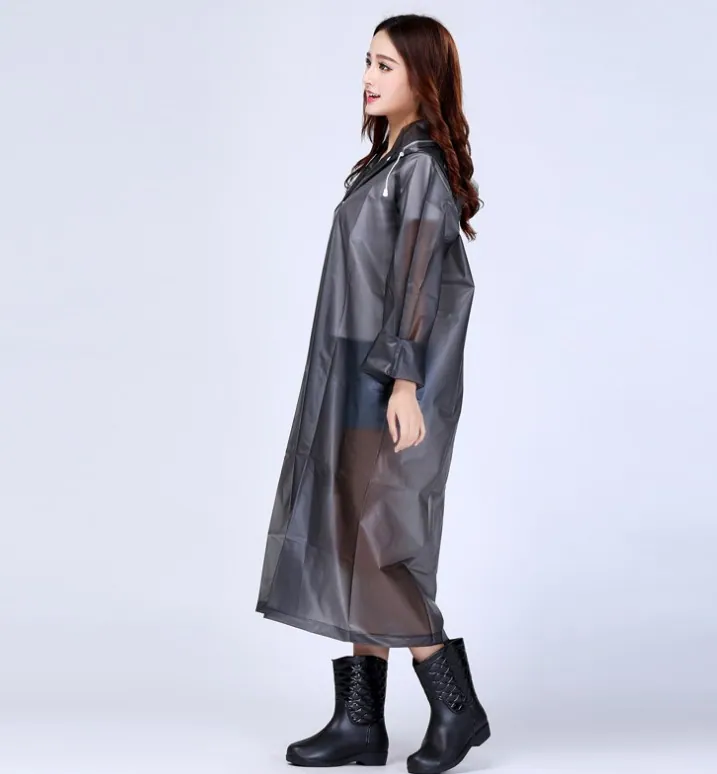 Custom Logo Long Raincoat for Women Fashion EVA Waterproof Rain Poncho with Hood Drawstring, detail 5