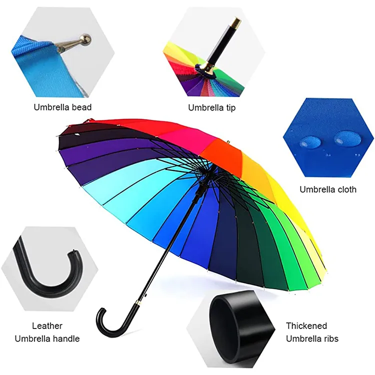 Straight Rainbow Umbrella for Ladies Gifts، صورة تفصيلية 3
