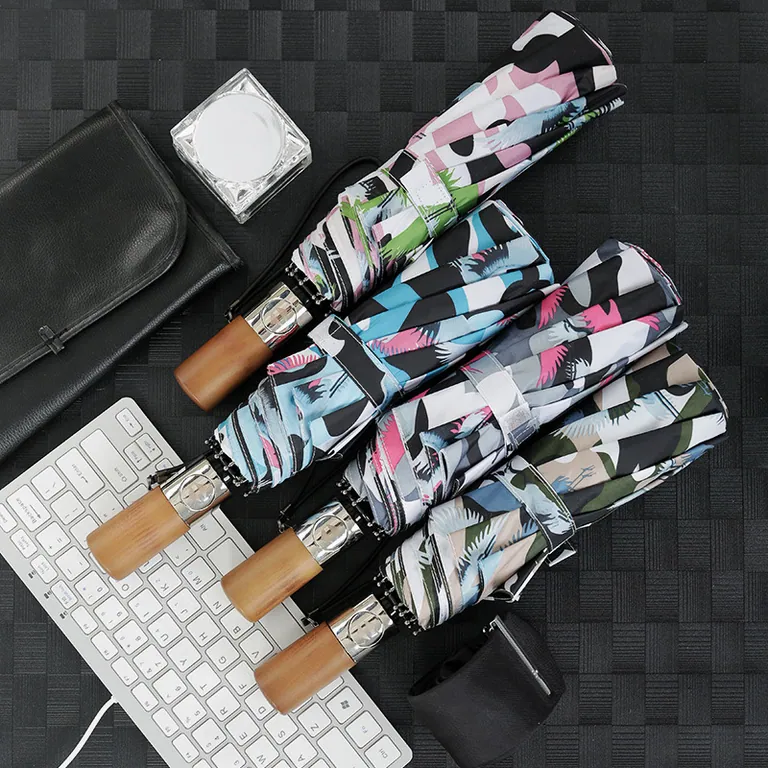 Wholesale auto 3 folding umbrella pongee rain UV Umbrella，细节图 4