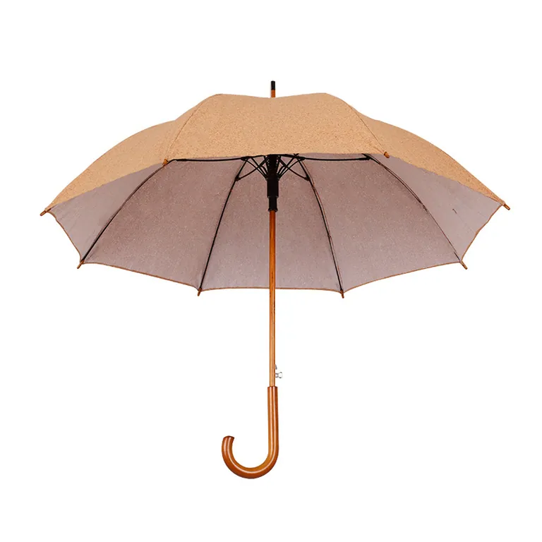 Lotus 2022 Cork Retro Wood Stick Straight Automatic Umbrella، صورة تفصيلية 3
