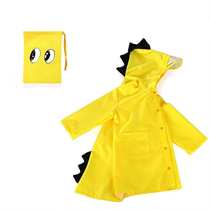 Custom dinosaur design waterproof EVA yellow rain poncho coat for kids, detail 10
