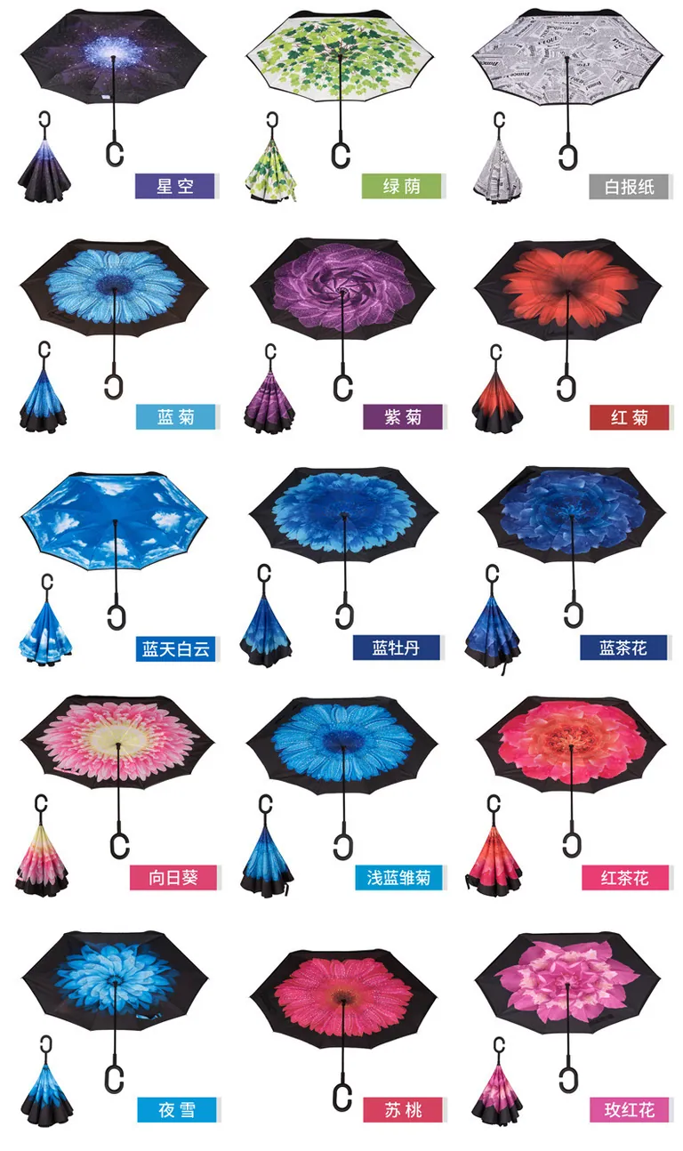 Lotus 2022 23inch 8 ribs Inverted Reverse Straight Double Layer Umbrella، صورة تفصيلية 4