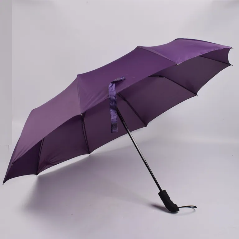 High quality custom pongee fabric 3fold umbrella promotional rain umbrella purple,第 1 张图片