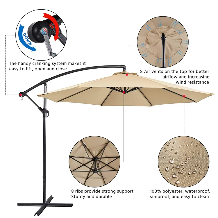 Outdoor Hanging umbrella with 360 Rotation، صورة تفصيلية 3