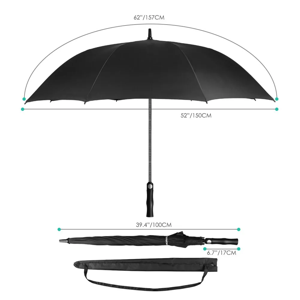 Chinese Factory 60 Inch Windproof Extra Large Waterproof 8 Ribs Automatic Open Golf Stick Black Umbrella, detail 2