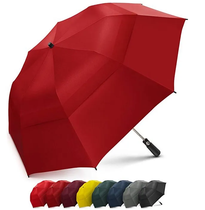 Customized Automatic Open Strong Waterproof Double Canopy 2 Folding Golf Rain Umbrellas, image 1