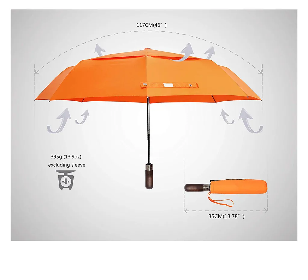 High quality Breathable umbrella Auto Open Long Wood Handle Double Layer Foldable golf umbrella, detail 3
