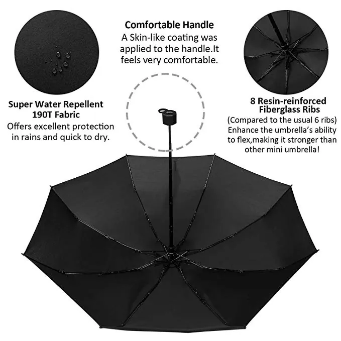 Factory low MOQ black foldable umbrella 3 folds umbrella manual open، صورة تفصيلية 3