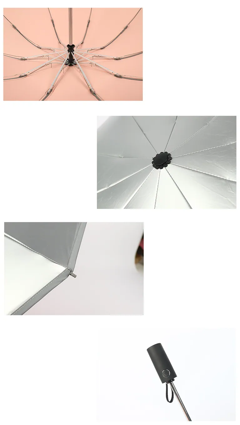 Lotus 2022 Titanium Silver Coating 3 Fold Inverted Reverse Automatic Umbrella With Reflective Stripe,细节图 5