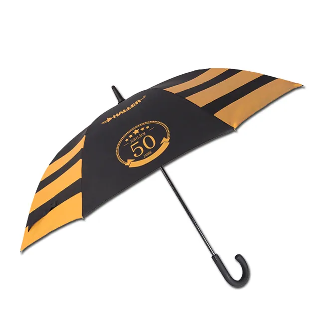 Advertising Promition Straight Windproof Fiberglass Frame Rubber J Handle Stick Umbrella, image 1