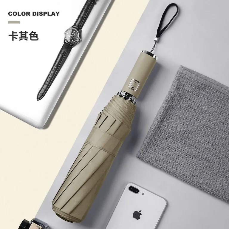 Wholesale High quality Custom auto open 3 folding umbrella with logo print for promotion OEM factory, image 1