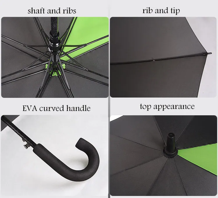 EVA Gift Handle Curved Fiberglass Frame Green Umbrella Gift Umbrella, detail 4