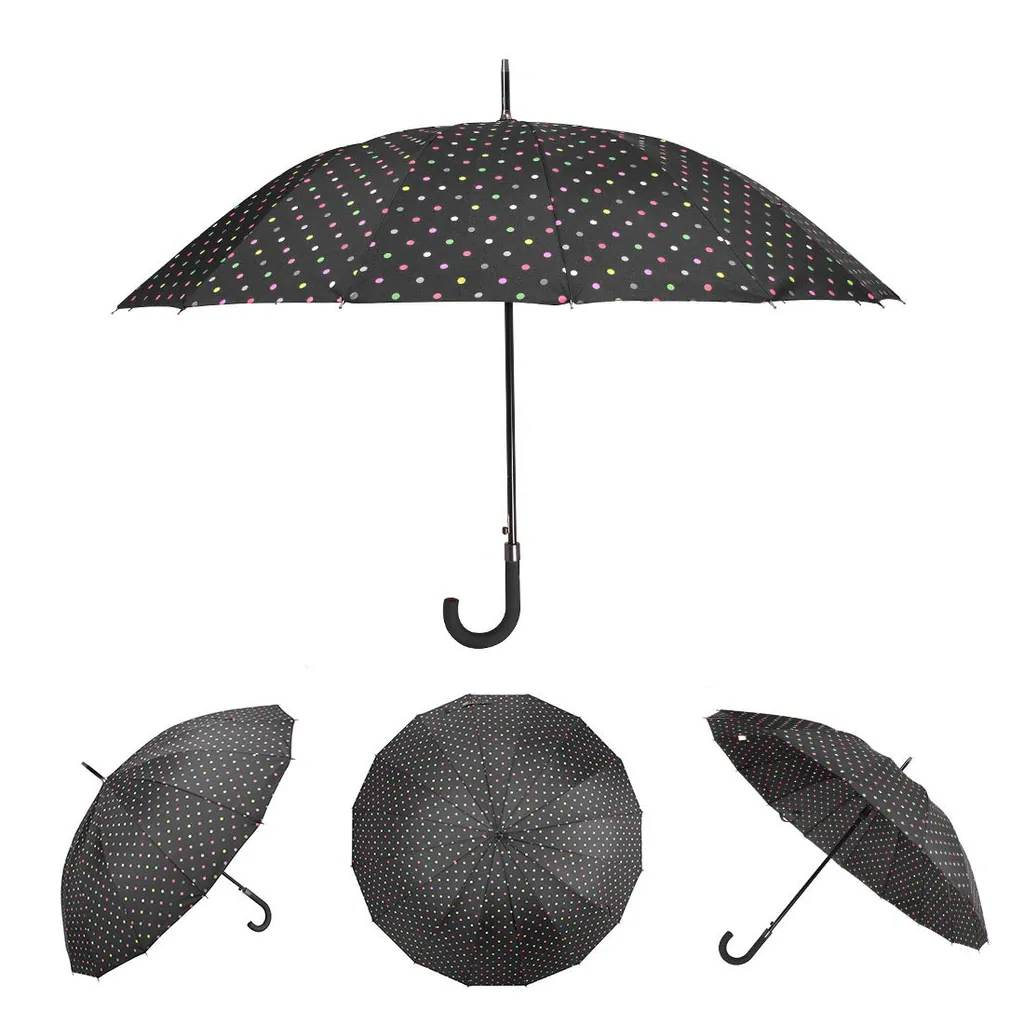 Top Quality large Polka Dot Print 16 Ribs Quick-drying Automatic Open Windproof Waterproof Stick Umbrellas with J Handle, detail 2