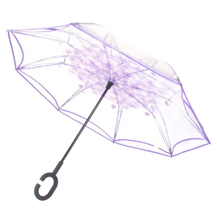 New Design Double Layer Clear Reverse Straight Umbrella with Crook Handle, image 1