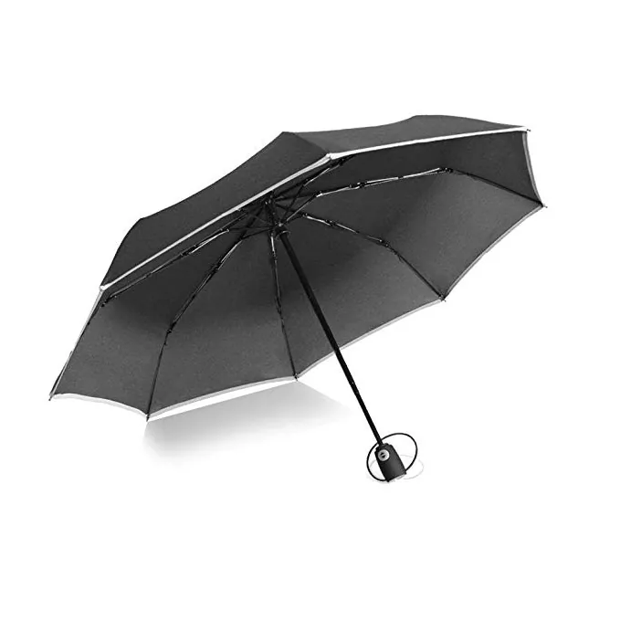 Good Quality OEM Windproof Travel Umbrella Auto Open & Close 3 folding umbrella with reflective strap，第 1 张图片