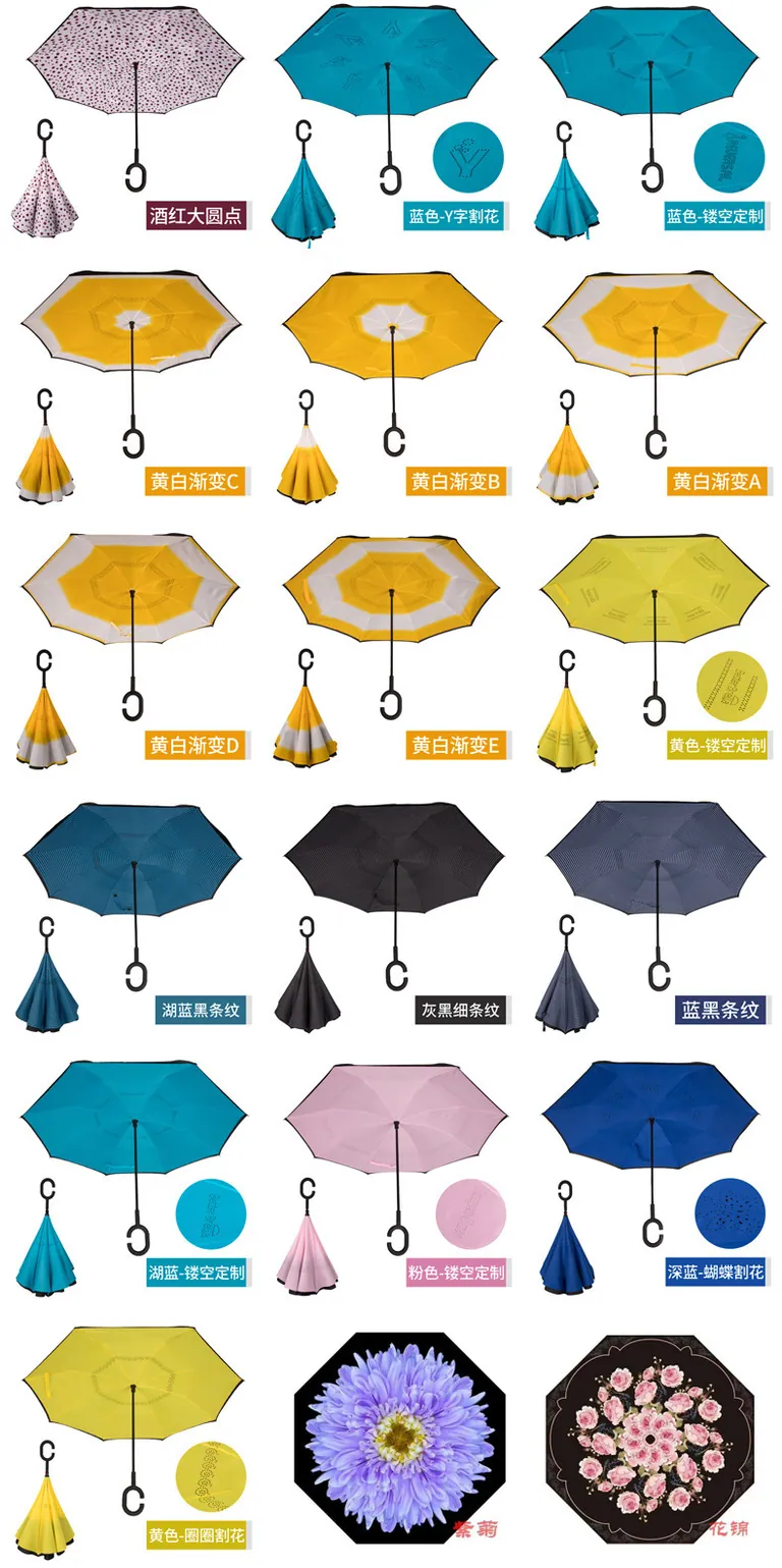 Lotus 2022 23inch 8 ribs Inverted Reverse Straight Double Layer Umbrella، صورة تفصيلية 5