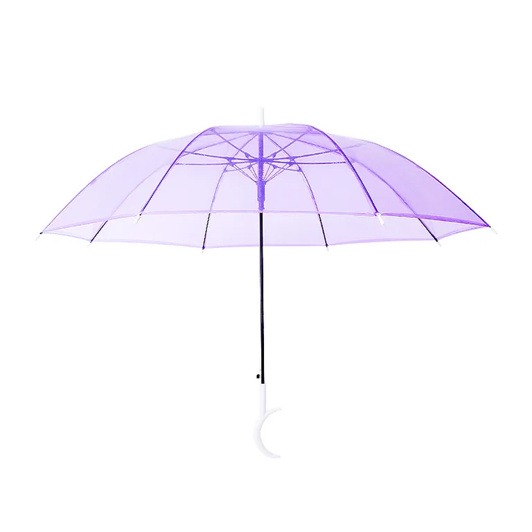 Cheapest Disposable automatic colorful Moon Handle Straight POE transparent Clear Umbrella,第 1 张图片
