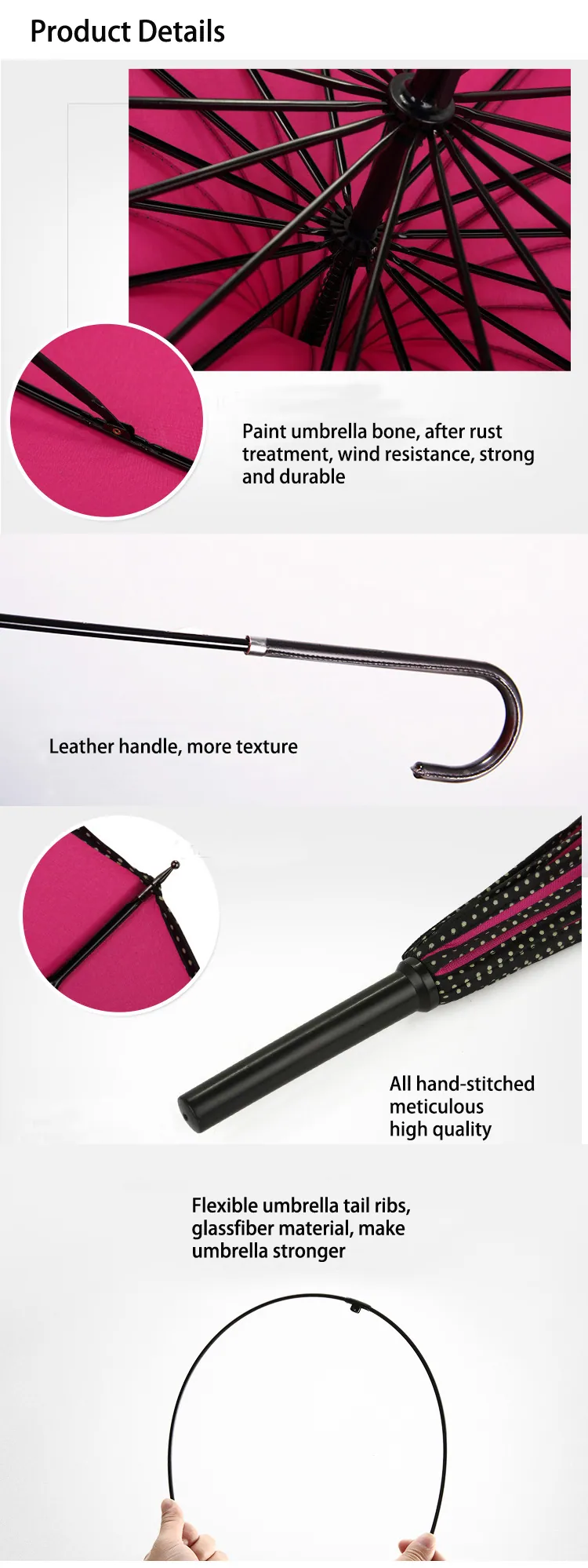2022 New Design Luxury Pagoda 16 ribs Straight Princess Umbrella for Wedding, detail 3