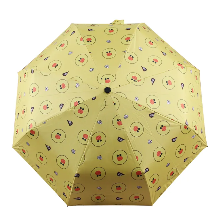 Factory Supplier Yellow Cute Duck Animal Print Manual Compact Foldable Rain Umbrella with UV Protection, detail 4
