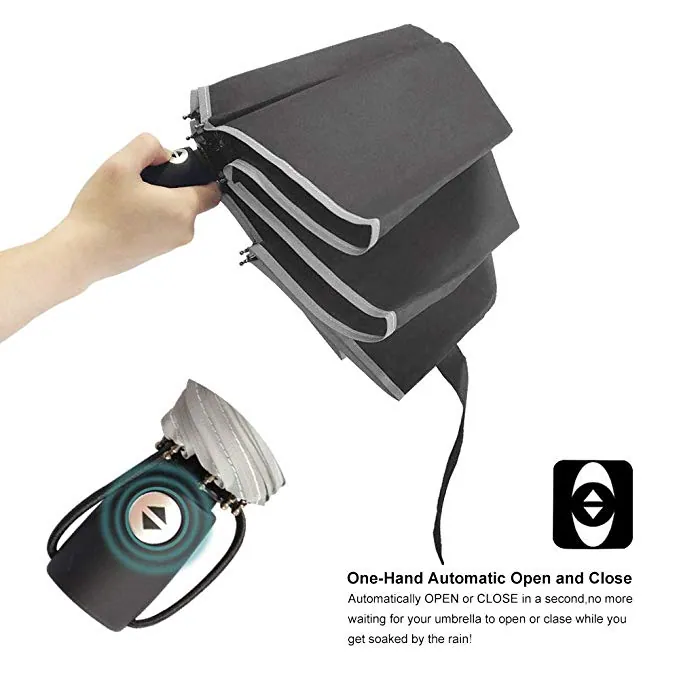 Good Quality OEM Windproof Travel Umbrella Auto Open & Close 3 folding umbrella with reflective strap，细节图 3