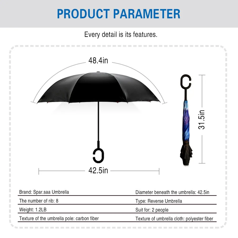 Promotional Cheap Umbrella Advertisement Reverse Inverted Umbrella with Double Layers Fabric, detail 4