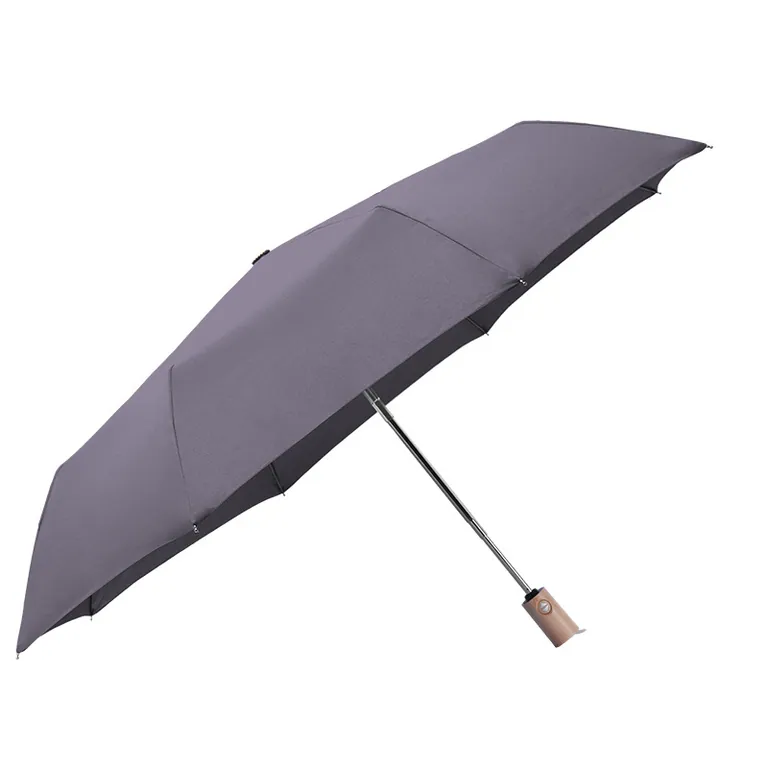 2020 Hot sale high quality custom pongee fabric 3fold umbrella promotional rain umbrella dark gray，第 1 张图片