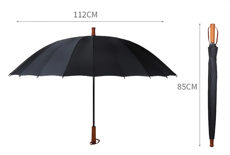 Lotus 2022 25 inch 24 ribs Wooden Handle Straight Retro Waterproof Man Umbrella, detail 3