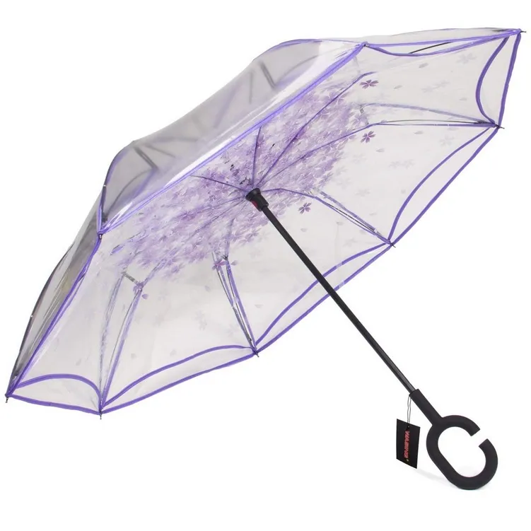 New Design Double Layer Clear Reverse Straight Umbrella with Crook Handle, detail 2