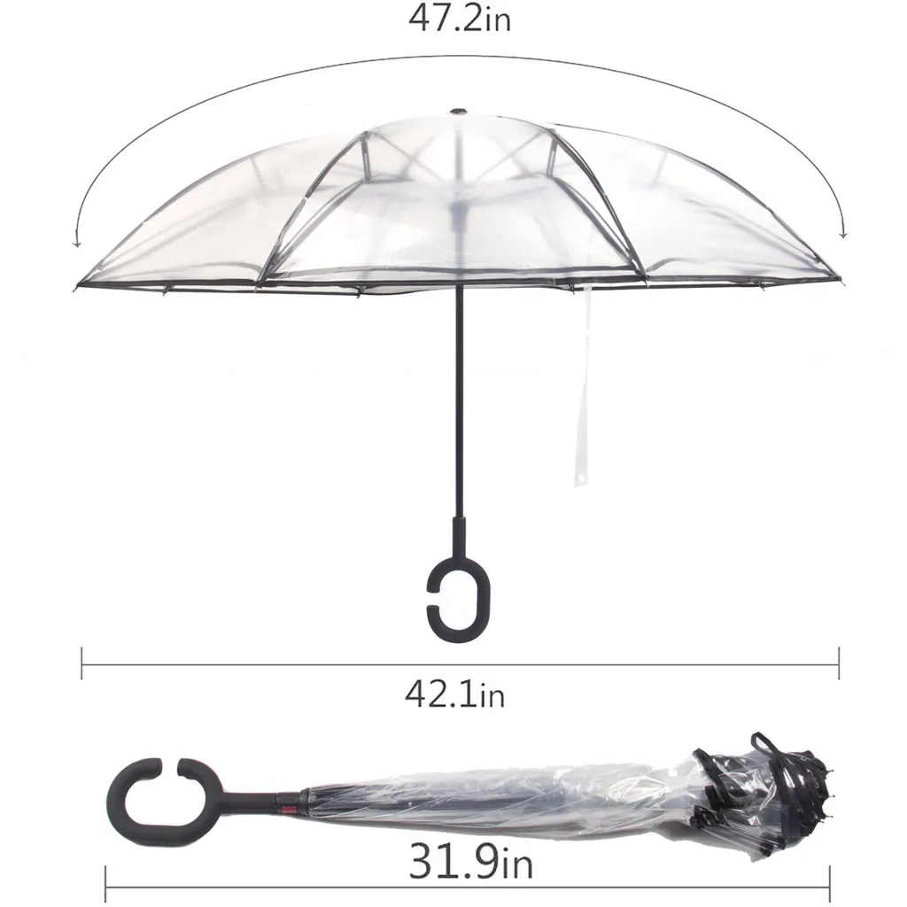 High Quality Double Layer Inverted Cars Rain Outdoor POE Reverse Umbrella with C-Shaped Handle, detail 3