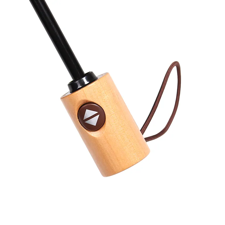 Full auto open fold pongee black coating sunproof china factory umbrella with wooden handle, detail 4