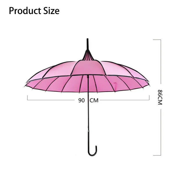 2022 New Design Luxury Pagoda 16 ribs Straight Princess Umbrella for Wedding, detail 2