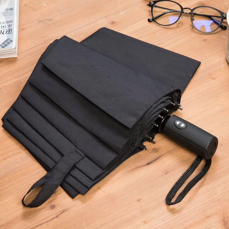 High quality custom pongee fabric 3fold umbrella promotional rain umbrella cheap folding umbrella blue，细节图 4
