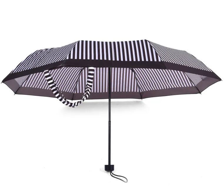Shopping bag stripe brown supermini fold umbrella with black plastic handle, image 1