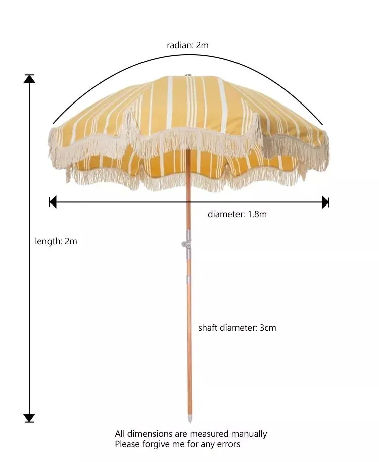 Wooden Pole 190T Pongee Fabric Beach Umbrella, detalle 1