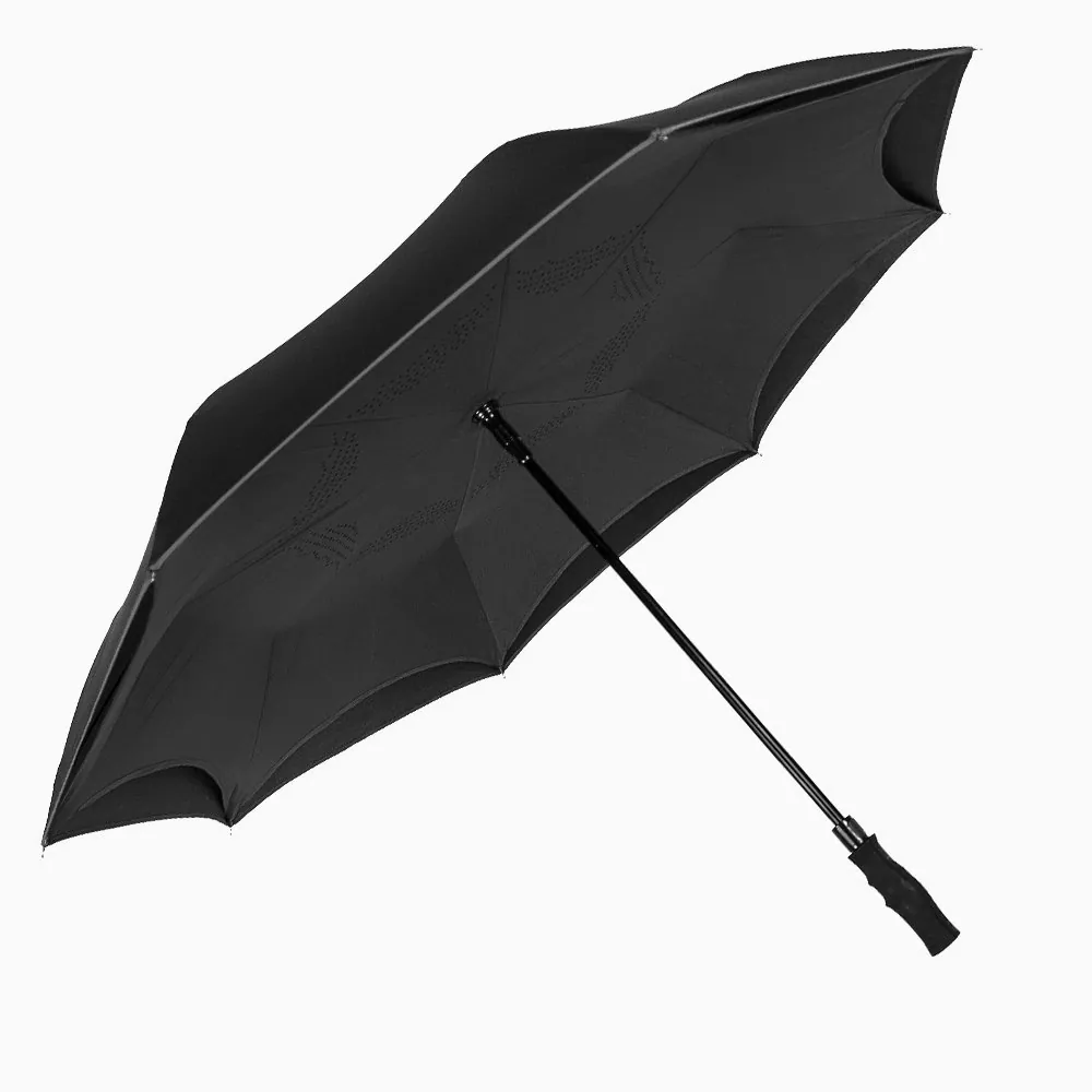 Hot sales reverse umbrella upside down windproof double layers fabric inverted umbrella with long handle، صورة تفصيلية 1