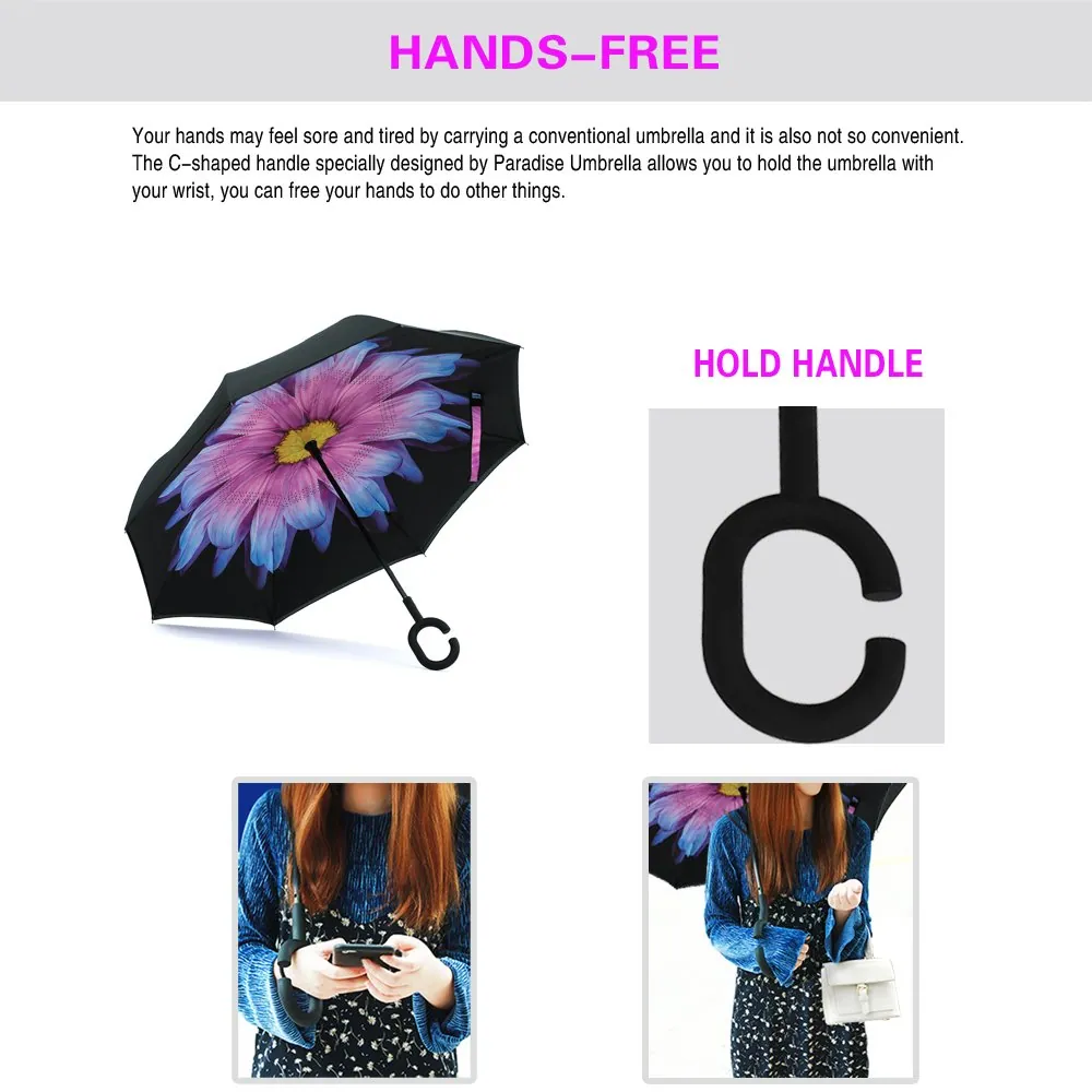 Factory Umbrella In Stock 23''*8K Manual Open Double Layer Inverted Umbrella With C Handle, detail 3