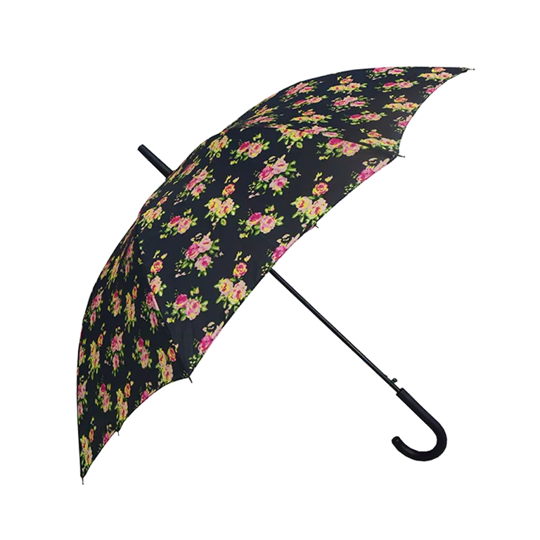 Hotsale Print Flower Stick Lady Black Coating Frame Promotion Umbrella, image 1