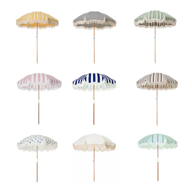 Wooden Pole Beach Umbrella with Logo Printing, imagen 1