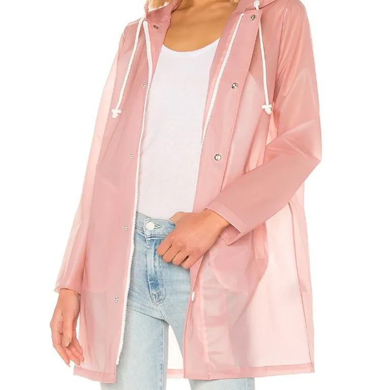 Fashion long sleeve hooded rain coat wholesale womens rain coat,第 1 张图片