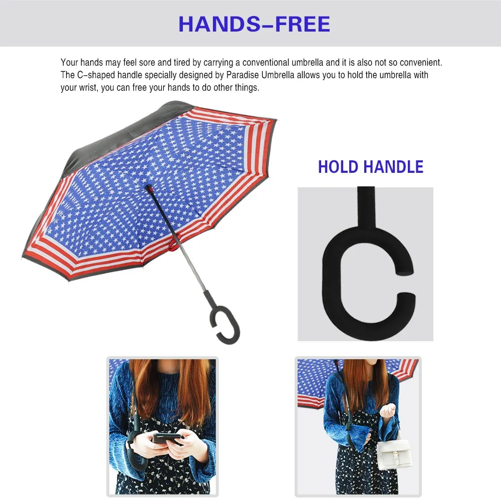 Ready stock umbrella windproof double layer Logo printed promotional custom reverse inverted umbrella, detail 2