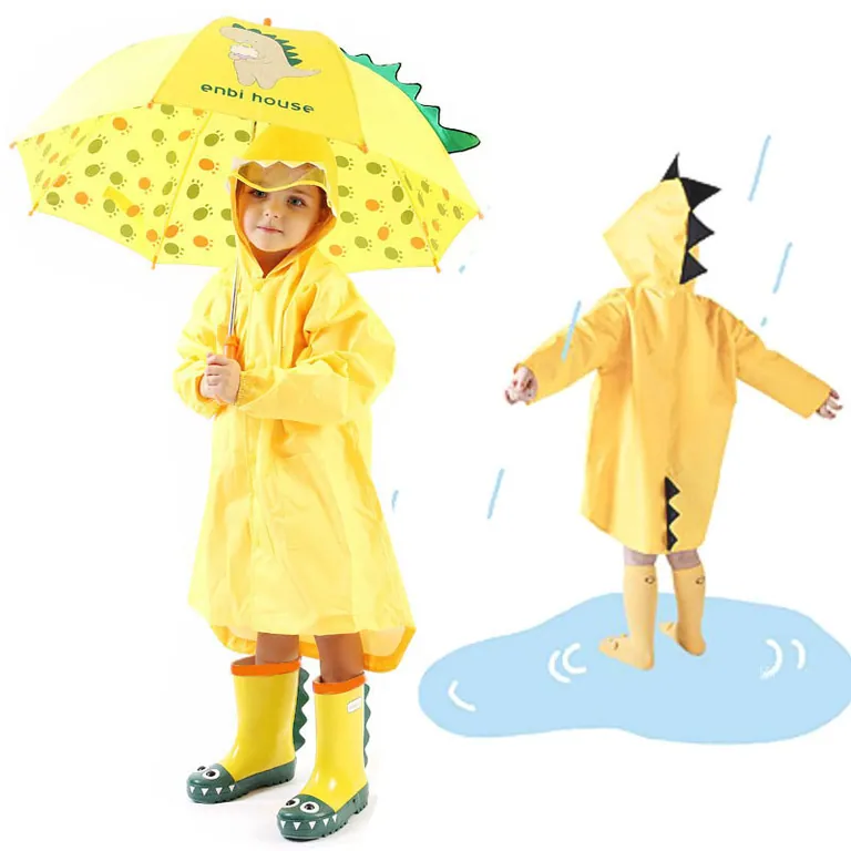 Custom dinosaur design waterproof EVA yellow rain poncho coat for kids, detail 14